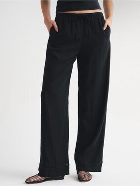 A&F Gemma Linen-Blend Wide Leg Pull-On Pant, Size M in Black